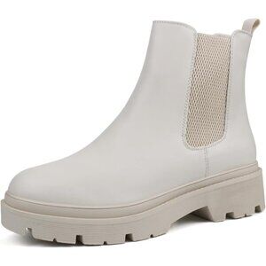 Jabasic Women Ivory Synthetic Chelsea Boots Low Heel Elastic Ankle Boots